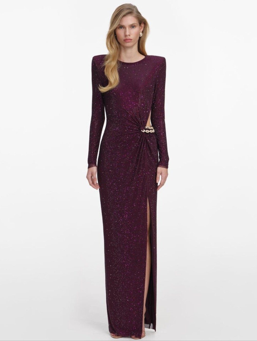 Self Portrait Burgundy Rhinestone Embellished Maxi Dress